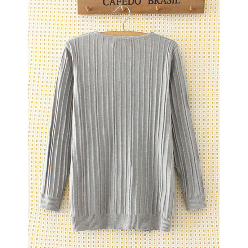 Elegant Gray V-neckline Decorated Sweater