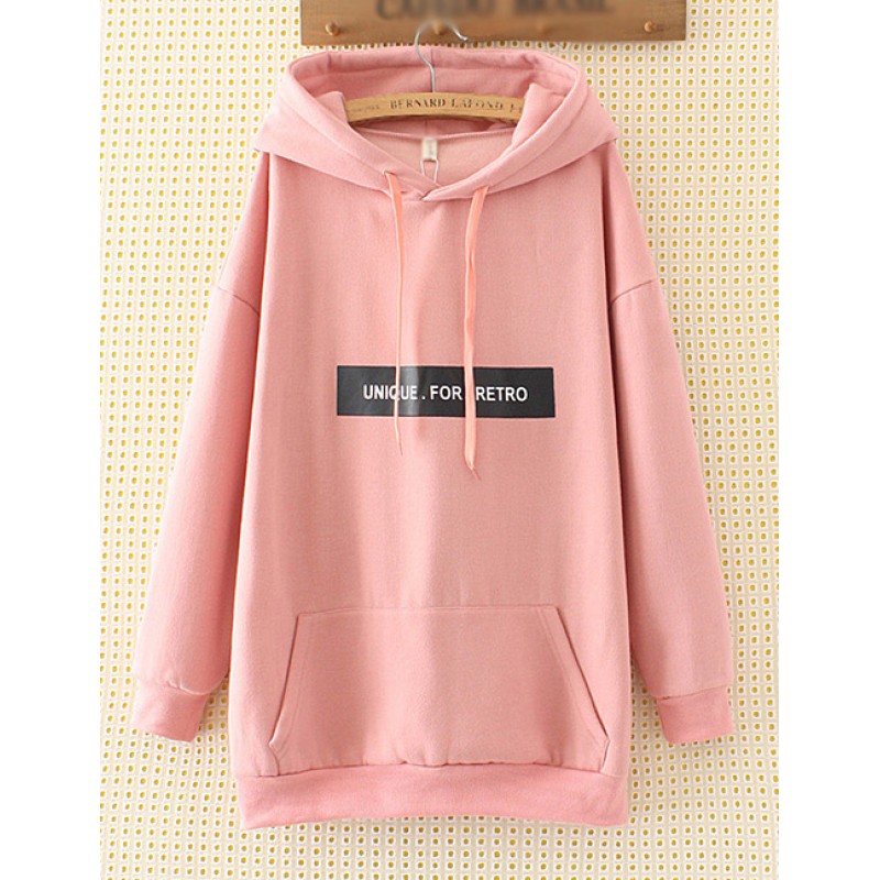 Fashion Pink Letter Decorated Long Hoodie