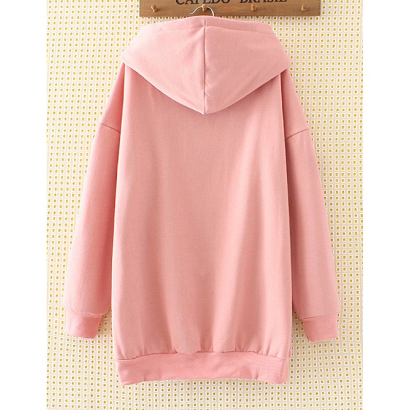 Fashion Pink Letter Decorated Long Hoodie