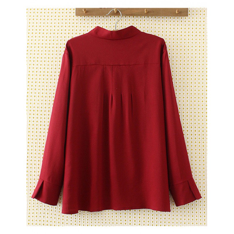 Elegant Claret-red Bowknot Shape Decorated Shirt