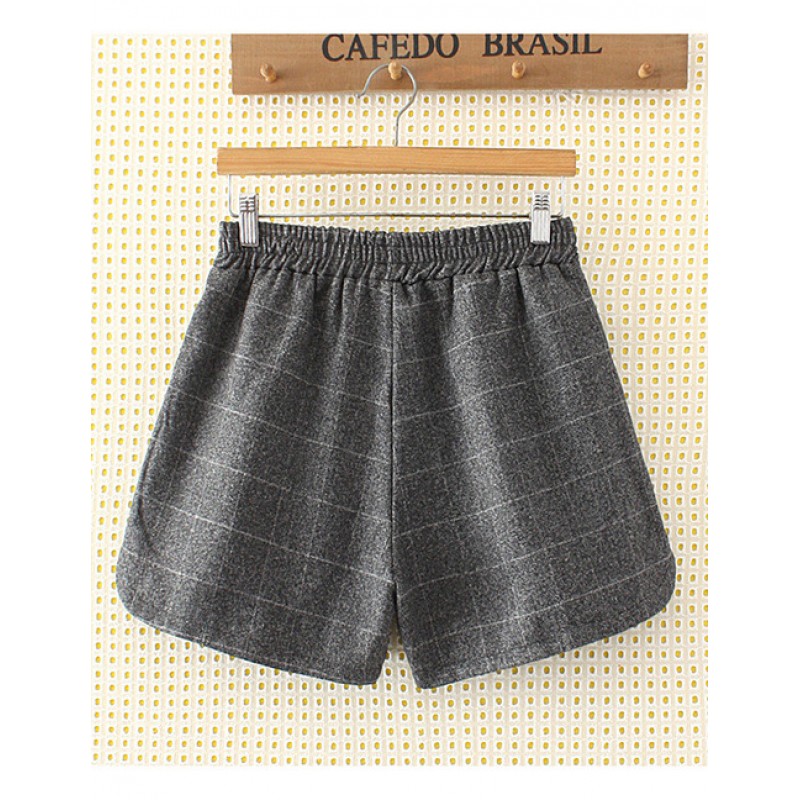 Fashion Dark Gray Square Pattern Decorated Shorts