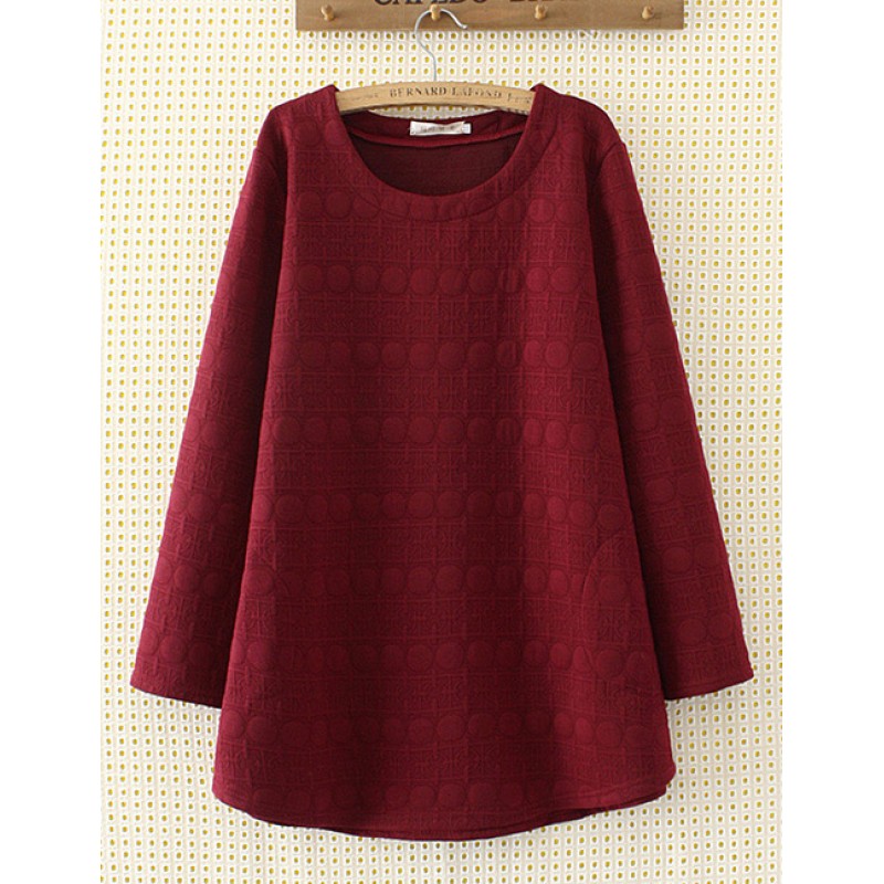 Elegant Claret-red Round Shape Decorated Blouse