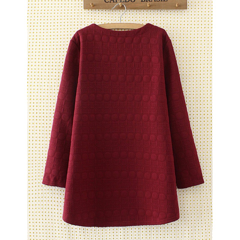 Elegant Claret-red Round Shape Decorated Blouse