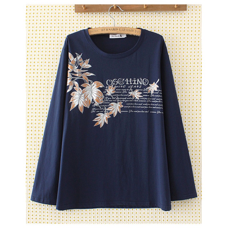 Fashion Navy Leaf Shape Decorated T-shirt