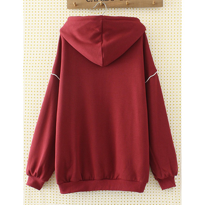 Fashion Red Pure Color Decorated Hoodie