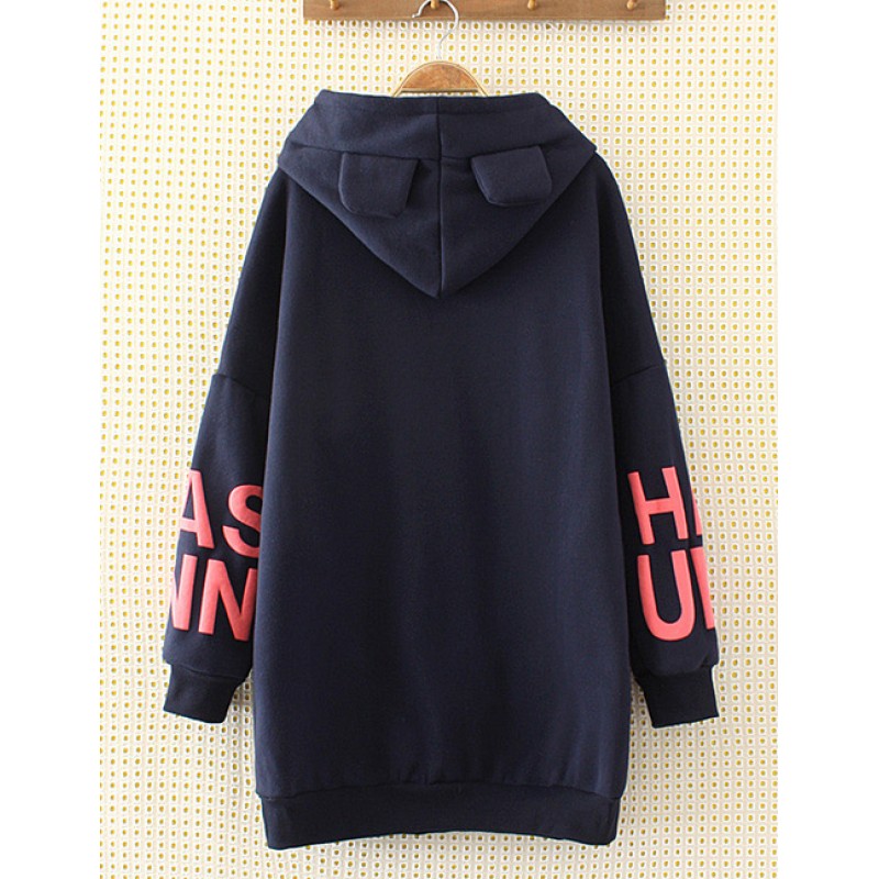 Fashion Navy Ear Shape Decorated Long Hoodie