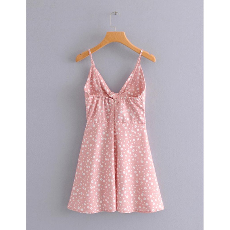 Fashion Pink Flowers Decorated Suspender Dress