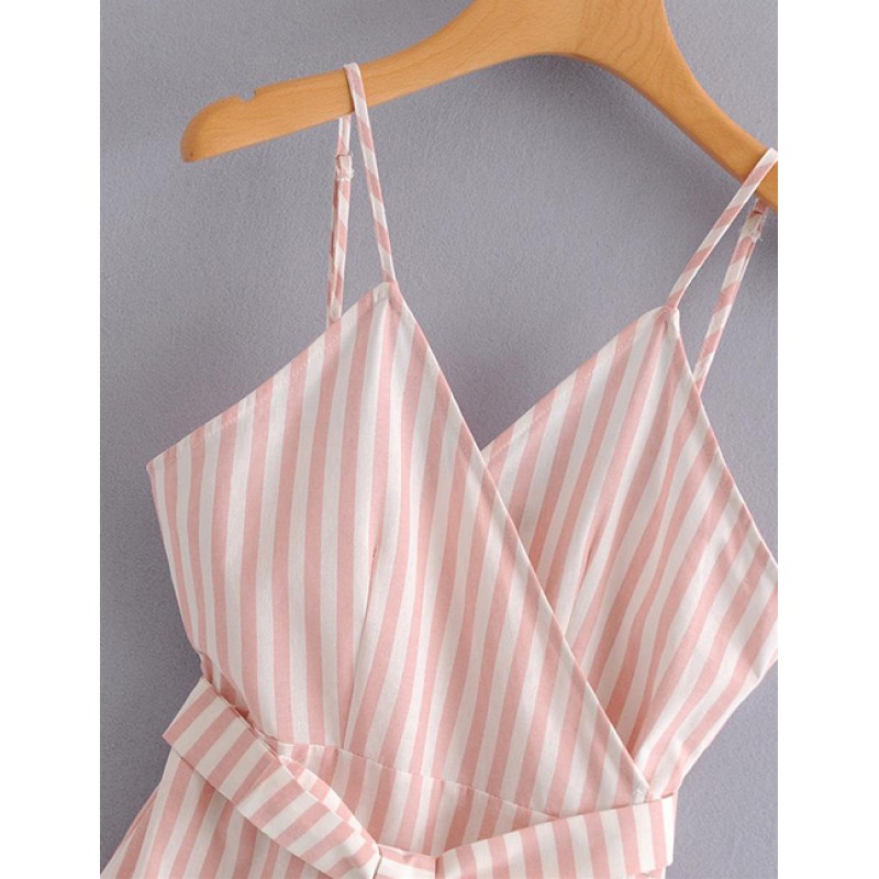 Fashion Pink Stripe Pattern Decorated Suspender Dress