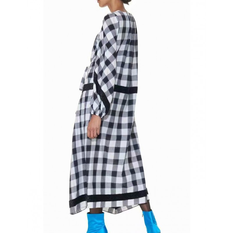 Fashion Black Grid Pattern Decorated Long Sleeves Dress