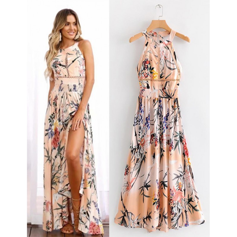 Fashion Pink Off-the-shoulder Design Long Dress