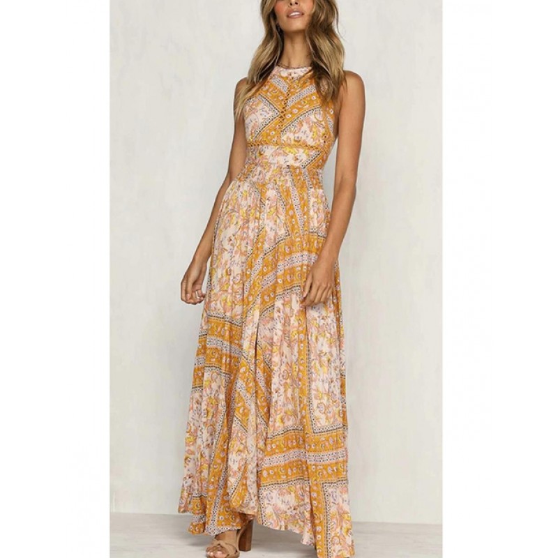 Fashion Yellow Off-the-shoulder Design Long Dress