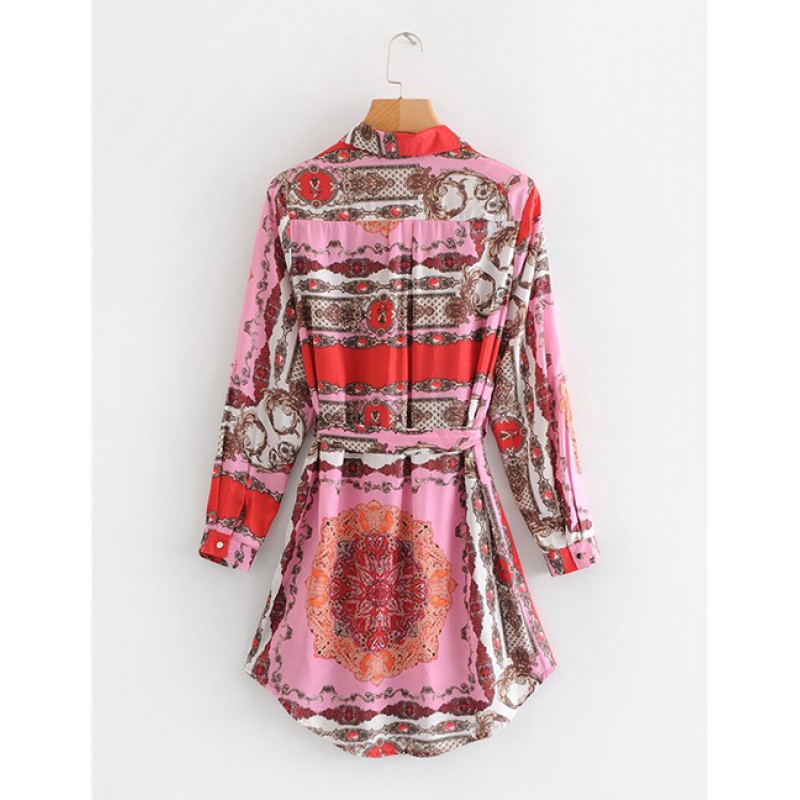 Fashion Multi-color Flowers Decorated Long Sleeves Dress