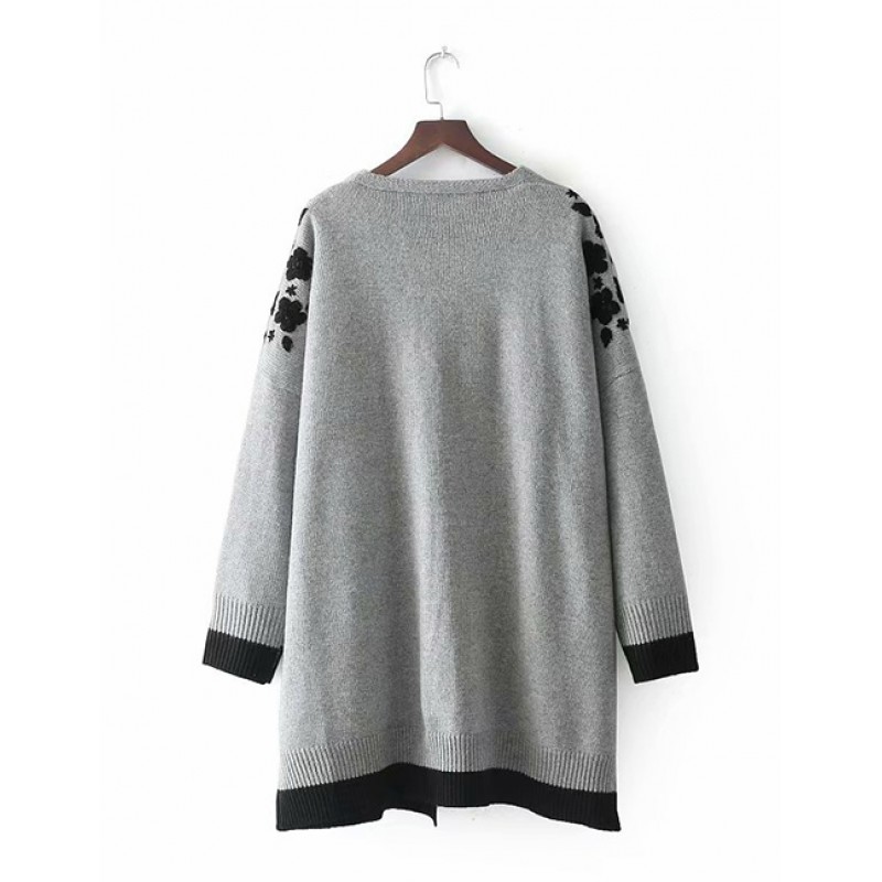 Fashion Gray Flower Pattern Decorated Coat