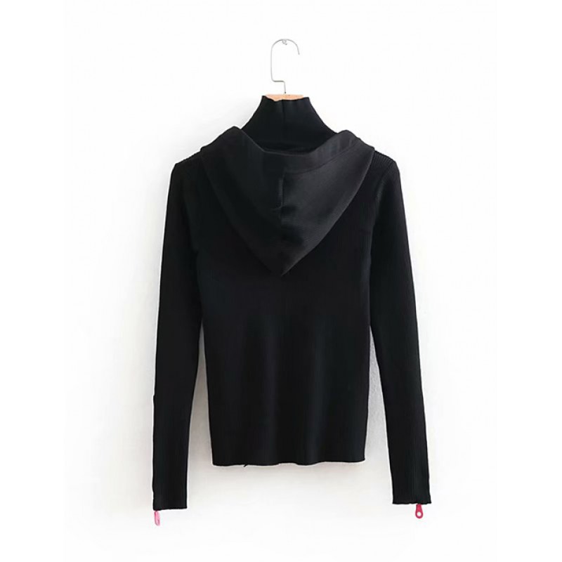 Fashion Black Pure Color Decorated Sweatshirt