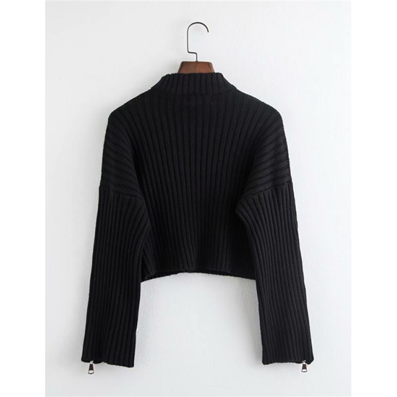 Fashion Black Pure Color Decorated Sweater