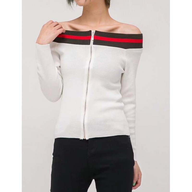 Fashion White Stripe Pattern Decorated Sweater