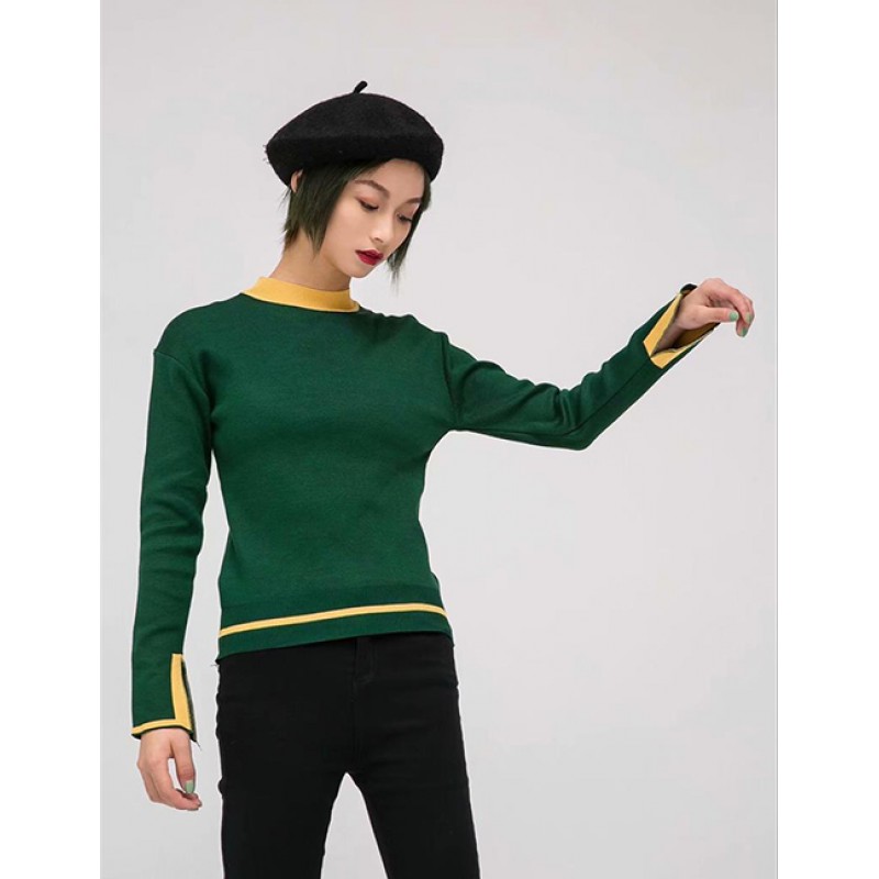 Fashion Green Round Neckline Design Sweater