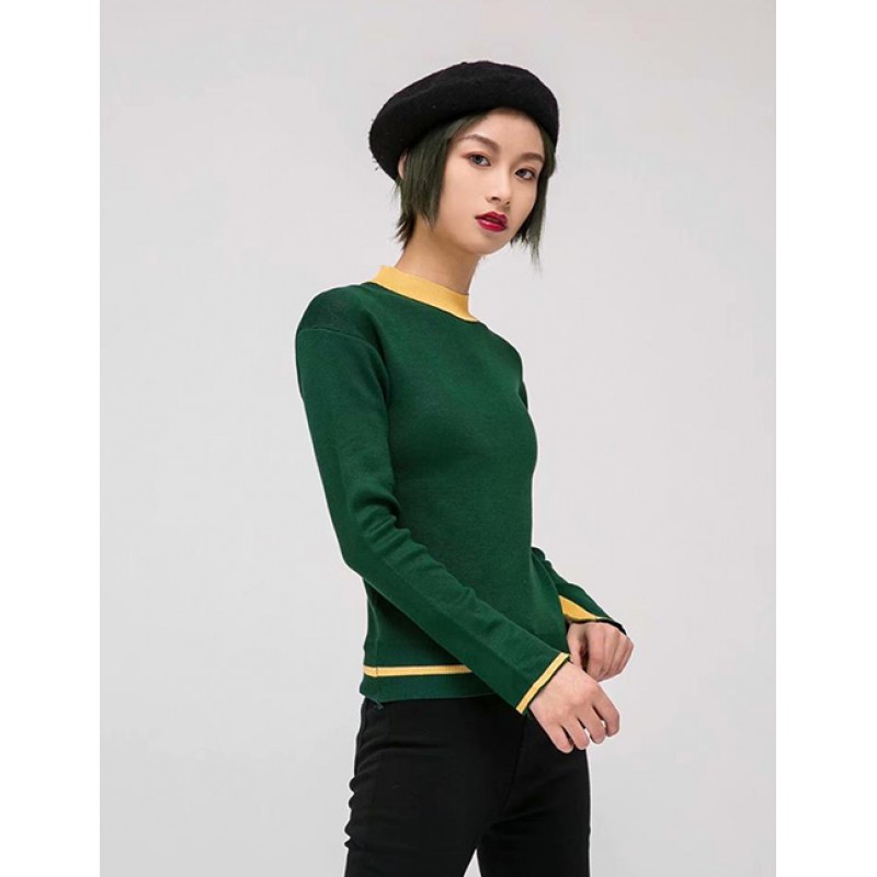 Fashion Green Round Neckline Design Sweater