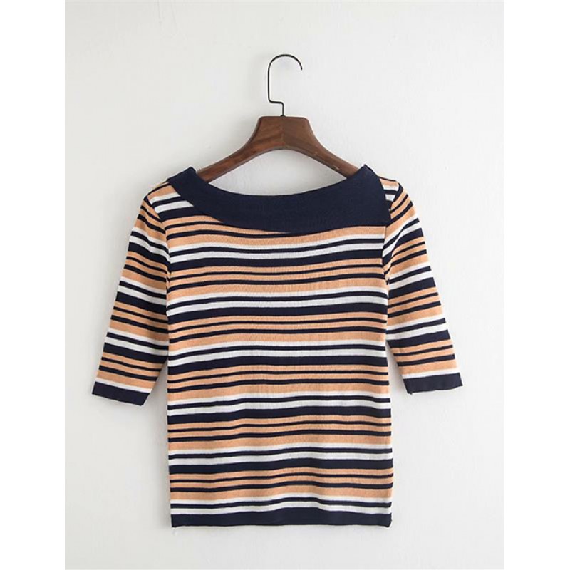 Fashion Multi-color Stripe Pattern Decorated Sweater