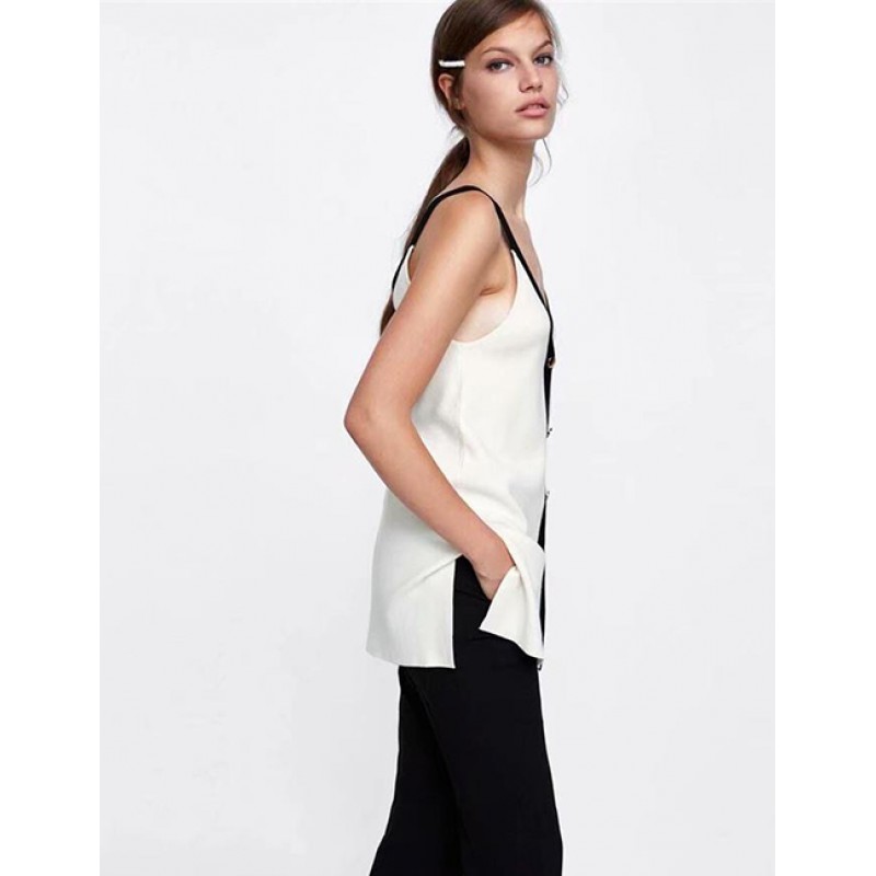 Fashion White V Neckline Design Pure Color Vest