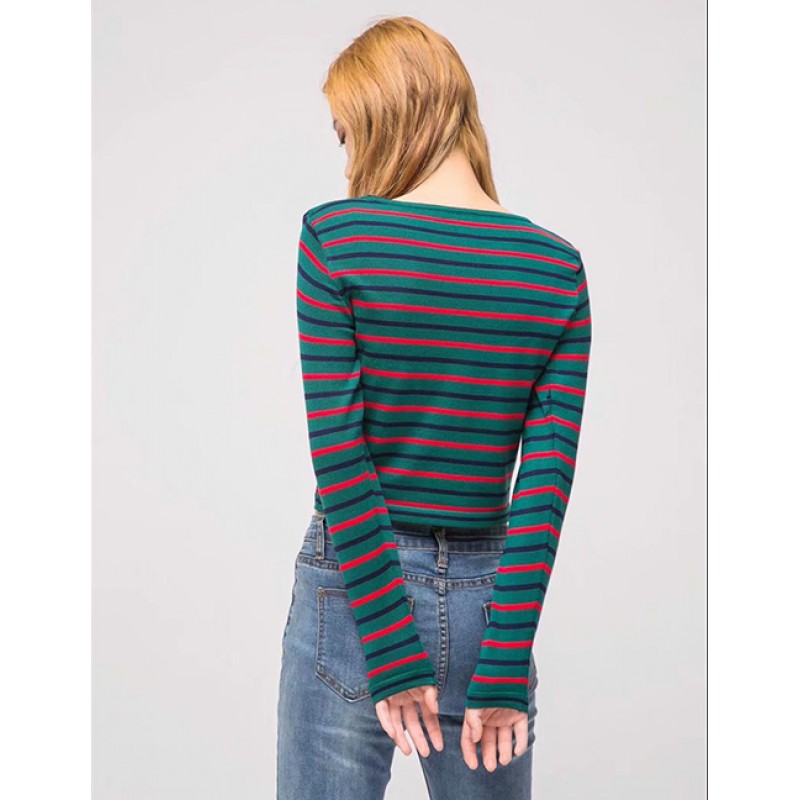 Fashion Blue Stripe Pattern Decorated Sweater