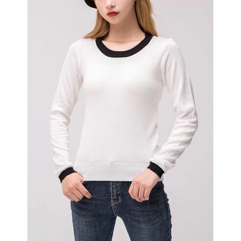 Fashion White Round Neckline Design Sweater