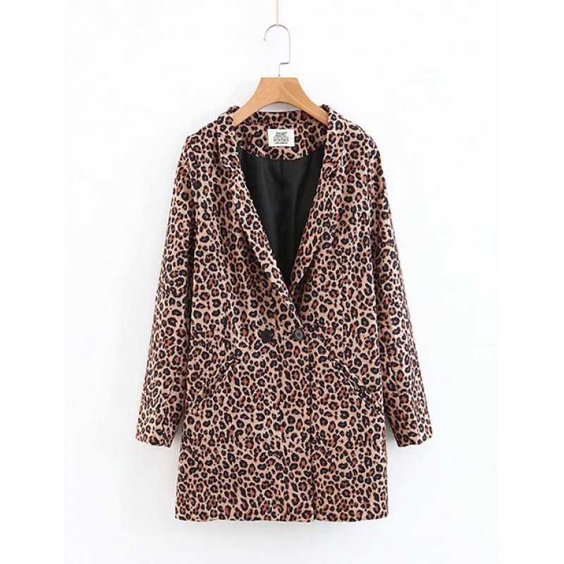 Fashion Brown Leopard Pattern Decorated Coat