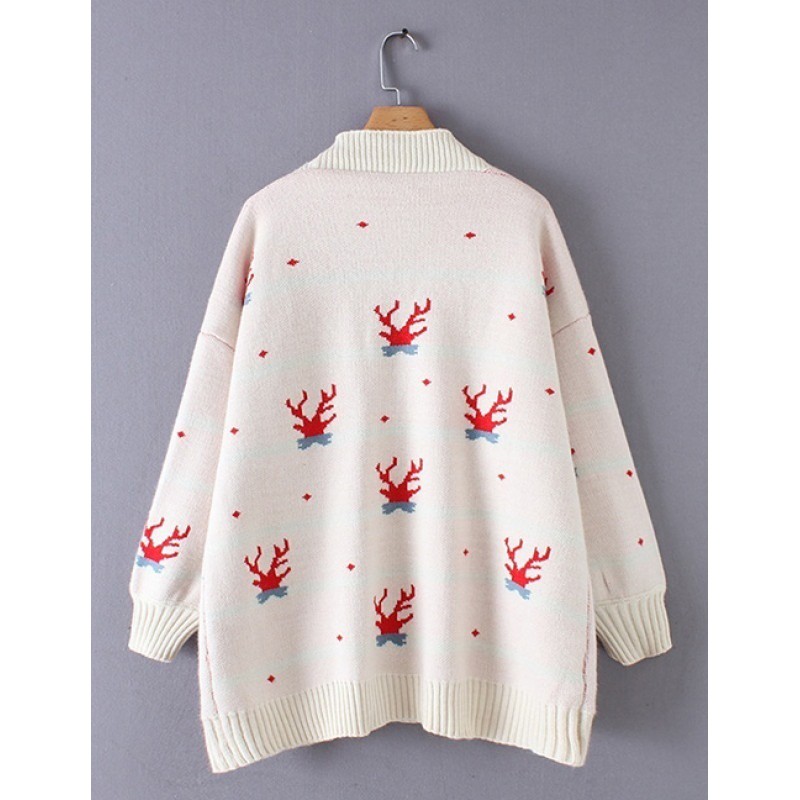 Fashion Red Deer Head Pattern Decorated Coat