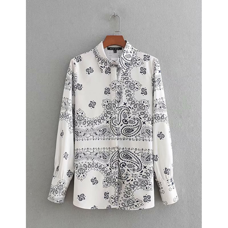 Fashion White Flowers Decorated Long Sleeves Shirt