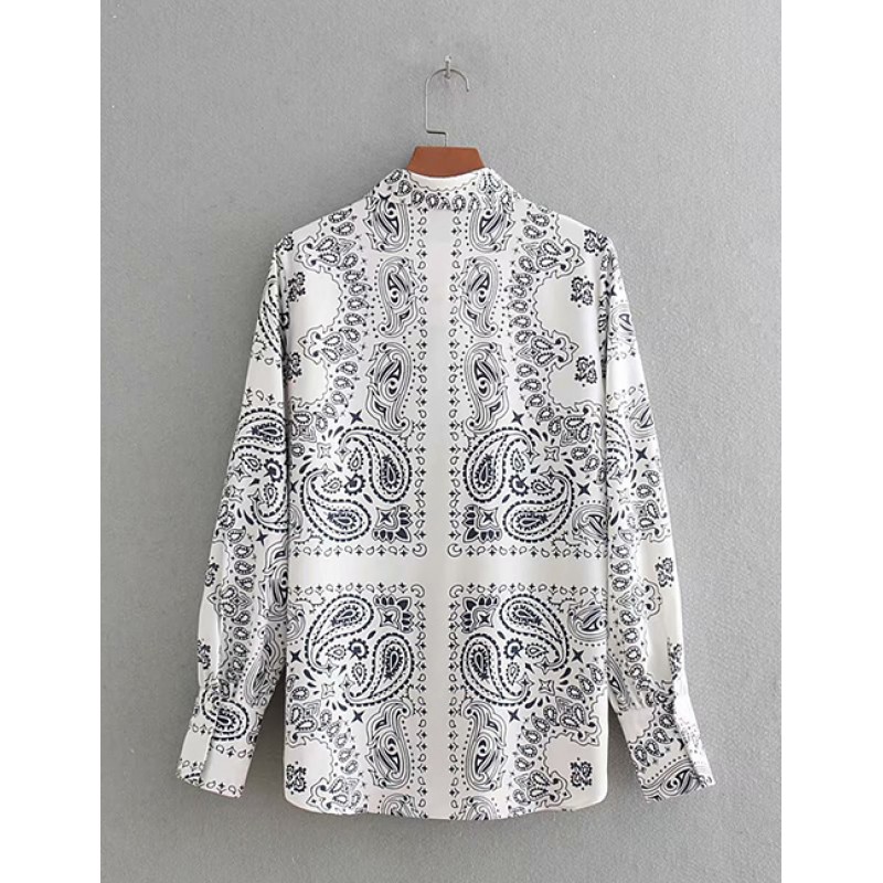 Fashion White Flowers Decorated Long Sleeves Shirt