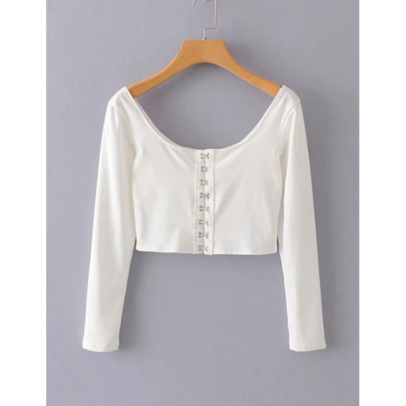 Fashion White Round Neckline Design Pure Color Blouse