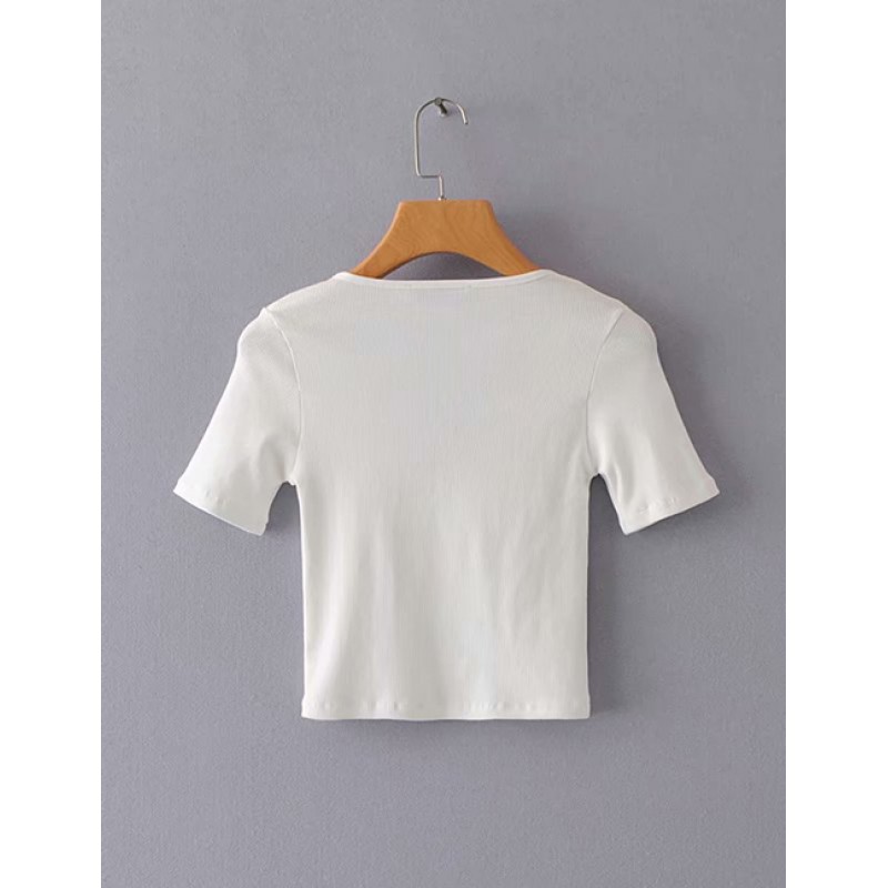 Fashion White Pure Color Decorated Knitting Blouse