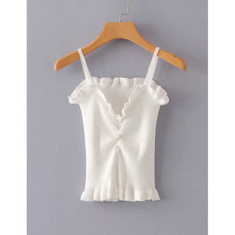 Fashion White V Neckline Design Pure Color Suspender Vest