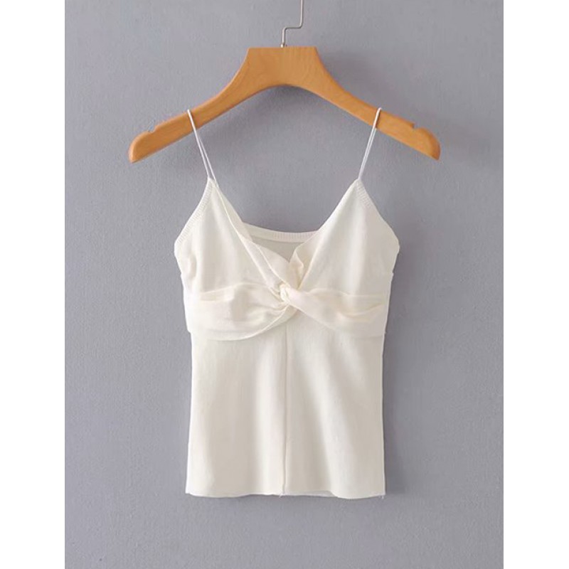 Fashion White Pure Color Decorated Suspender Vest