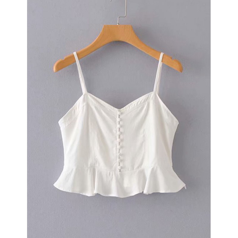 Fashion White Pure Color Decorated Suspender Blouse