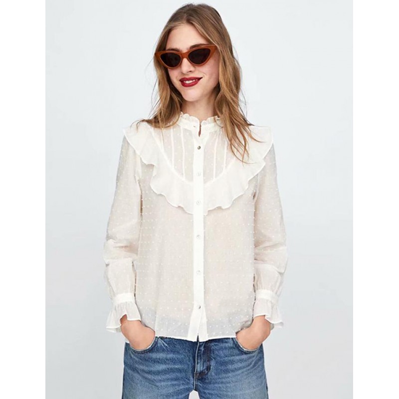 Fashion White Pure Color Decorated Long Sleeves Shirt