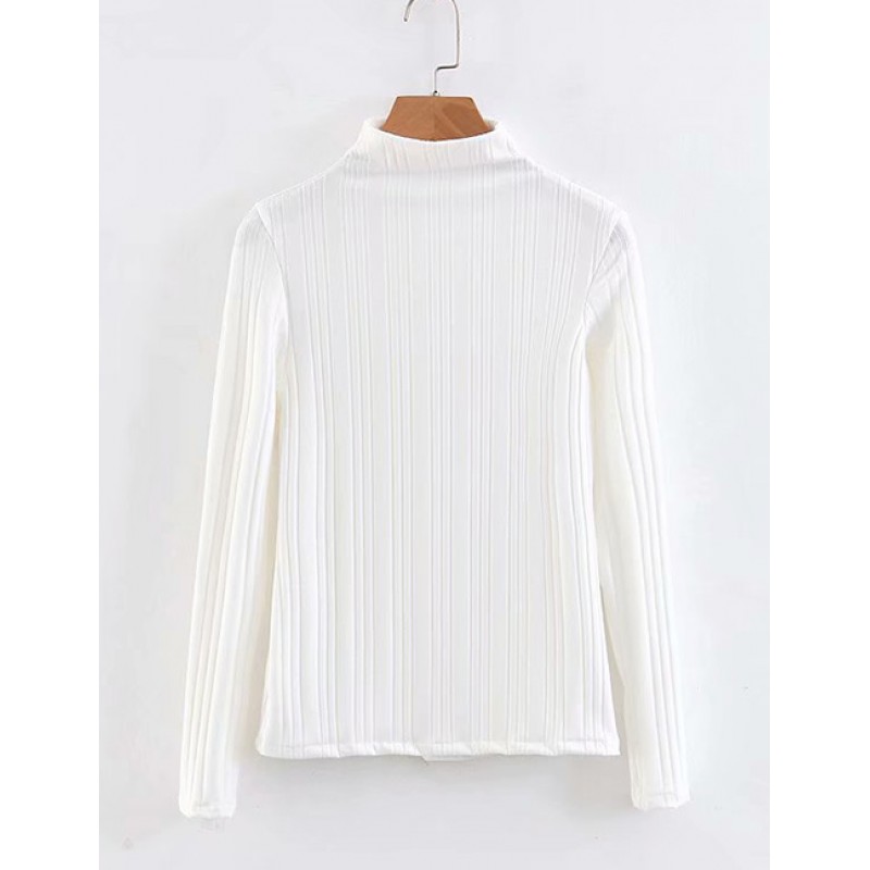 Fashion White High Neckline Design Pure Color Sweater